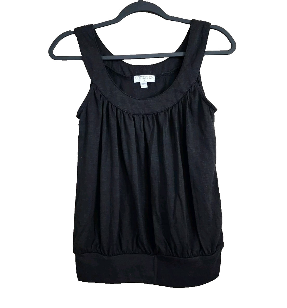Cotton On Womens Burnout Tank Top Size S Black Pleated Drape Sleeveless